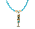 Necklace with a fish-shaped pendant on a white background