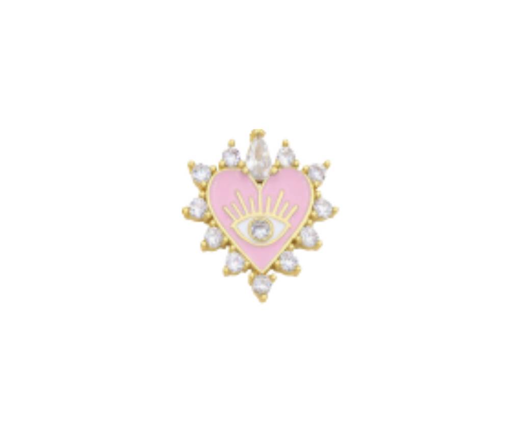 Enamel Diamond Burst Heart Charm, Pink