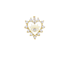 Enamel Diamond Burst Heart Charm, White