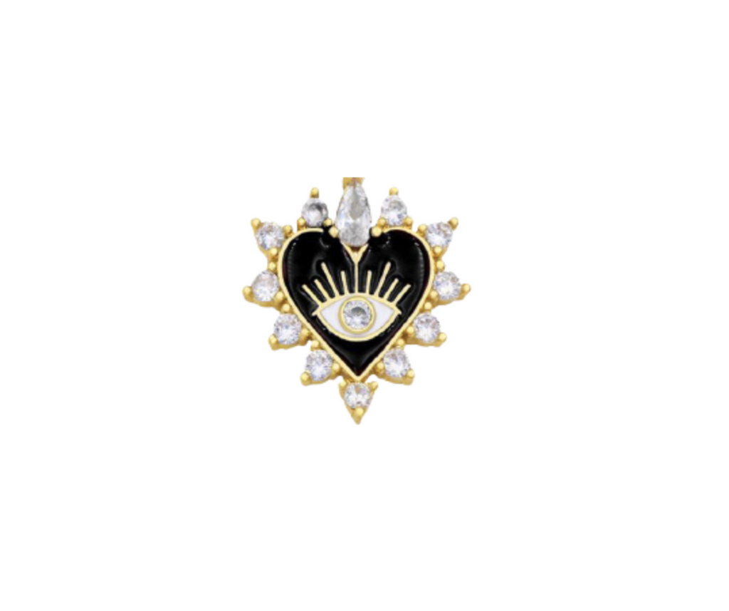 Enamel Diamond Burst Heart Charm, Black